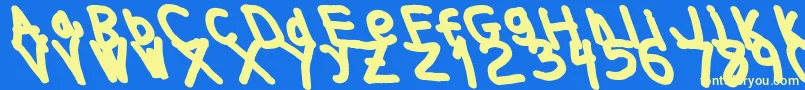 Thickerthanleftalic-Schriftart – Gelbe Schriften auf blauem Hintergrund