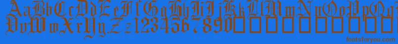 フォントEnglishGothic17thC – 茶色の文字が青い背景にあります。