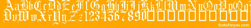 EnglishGothic17thC-Schriftart – Weiße Schriften auf orangefarbenem Hintergrund