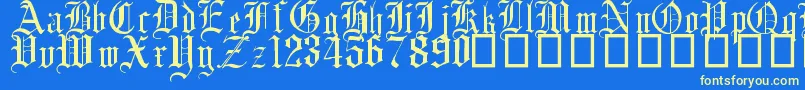 EnglishGothic17thC-Schriftart – Gelbe Schriften auf blauem Hintergrund