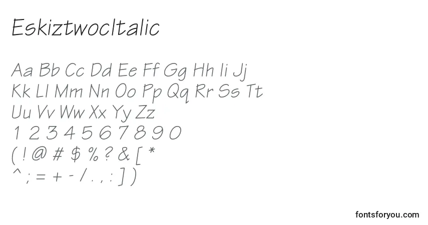 Schriftart EskiztwocItalic – Alphabet, Zahlen, spezielle Symbole