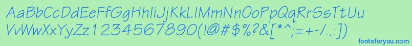 Fonte EskiztwocItalic – fontes azuis em um fundo verde