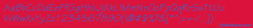 Fonte EskiztwocItalic – fontes azuis em um fundo vermelho