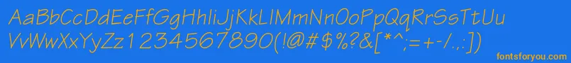 フォントEskiztwocItalic – オレンジ色の文字が青い背景にあります。