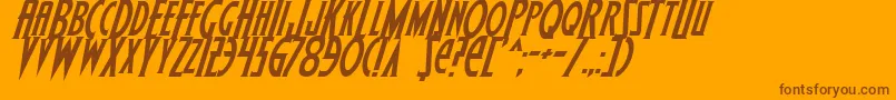 Weitere Informationen zur WolfsBaneItalic-Schriftart WolfsBaneItalic-Schriftart – Braune Schriften auf orangefarbenem Hintergrund