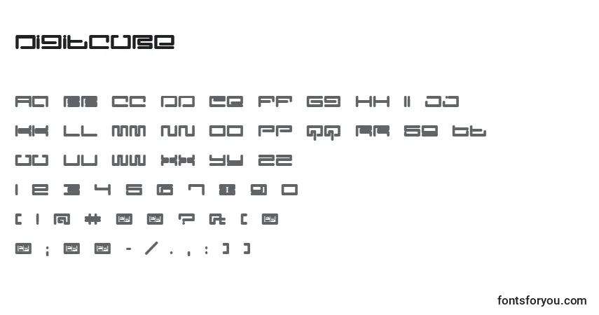 A fonte DigitCube – alfabeto, números, caracteres especiais
