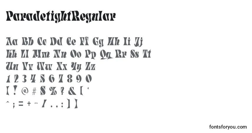 Шрифт ParadetightRegular – алфавит, цифры, специальные символы