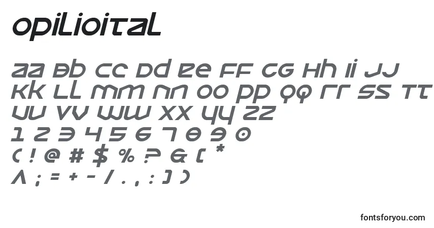 Шрифт Opilioital – алфавит, цифры, специальные символы