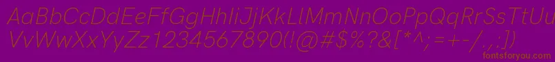 HkgroteskLightitalicフォントについての詳細 フォントHkgroteskLightitalic – 紫色の背景に茶色のフォント