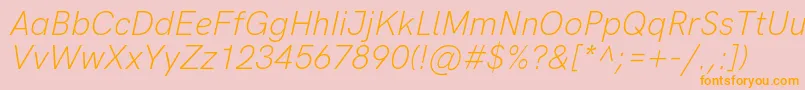 Weitere Informationen zur HkgroteskLightitalic-Schriftart HkgroteskLightitalic-Schriftart – Orangefarbene Schriften auf rosa Hintergrund