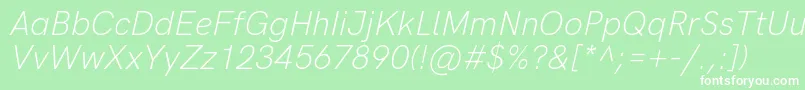Weitere Informationen zur HkgroteskLightitalic-Schriftart HkgroteskLightitalic-Schriftart – Weiße Schriften auf grünem Hintergrund