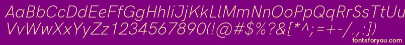 HkgroteskLightitalic-Schriftart – Gelbe Schriften auf violettem Hintergrund