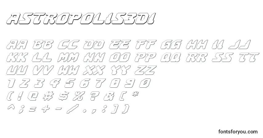 Czcionka Astropolis3Di – alfabet, cyfry, specjalne znaki