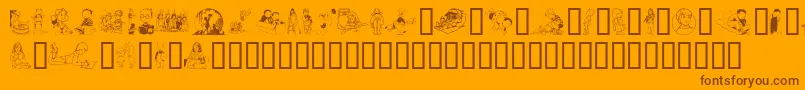 Kiddieclip1-Schriftart – Braune Schriften auf orangefarbenem Hintergrund