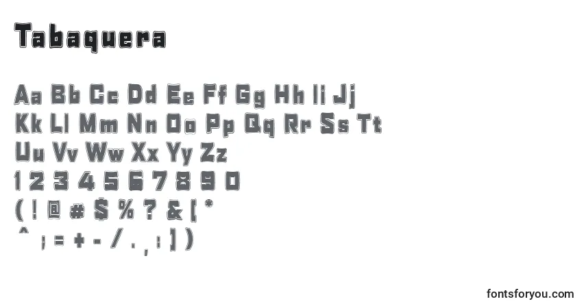 Czcionka Tabaquera – alfabet, cyfry, specjalne znaki
