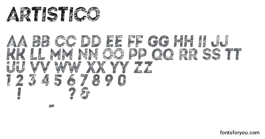 A fonte Artistico (103407) – alfabeto, números, caracteres especiais