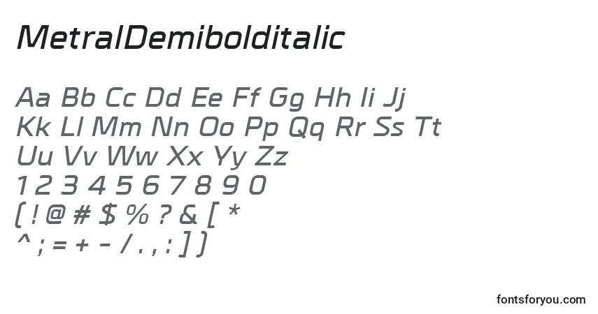 MetralDemibolditalicフォント–アルファベット、数字、特殊文字