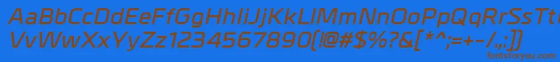 フォントMetralDemibolditalic – 茶色の文字が青い背景にあります。