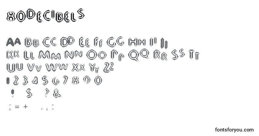 Schriftart 80decibels – Alphabet, Zahlen, spezielle Symbole