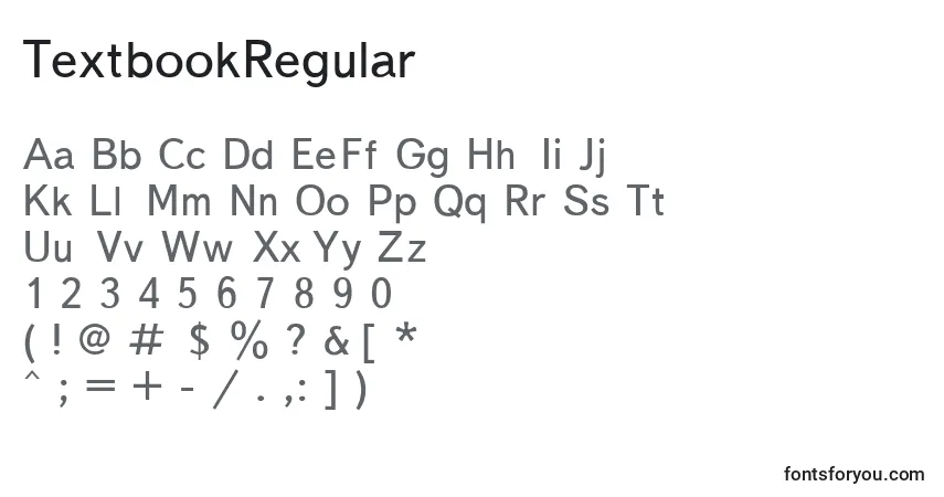Czcionka TextbookRegular – alfabet, cyfry, specjalne znaki