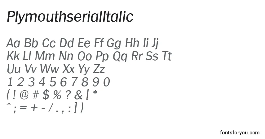 A fonte PlymouthserialItalic – alfabeto, números, caracteres especiais