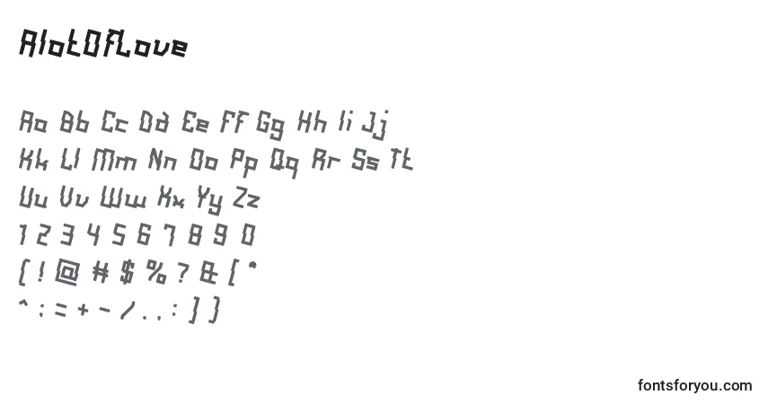 Czcionka AlotOfLove – alfabet, cyfry, specjalne znaki