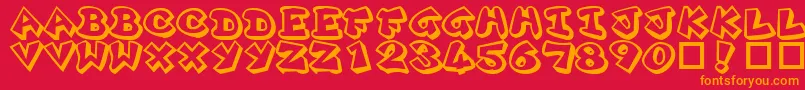 Plok ffy-Schriftart – Orangefarbene Schriften auf rotem Hintergrund