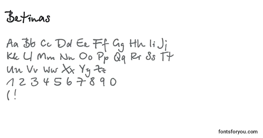 A fonte Betinas – alfabeto, números, caracteres especiais
