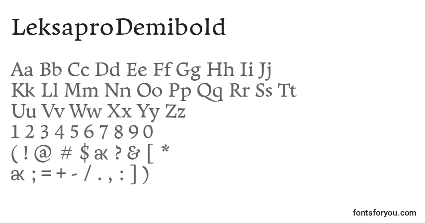 A fonte LeksaproDemibold – alfabeto, números, caracteres especiais