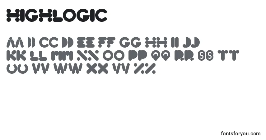 A fonte HighLogic – alfabeto, números, caracteres especiais