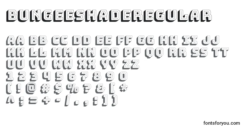 Czcionka BungeeshadeRegular – alfabet, cyfry, specjalne znaki