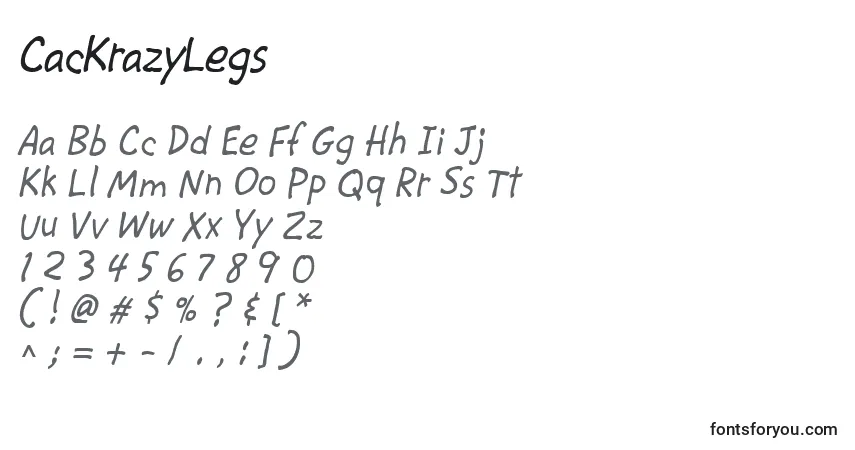A fonte CacKrazyLegs – alfabeto, números, caracteres especiais