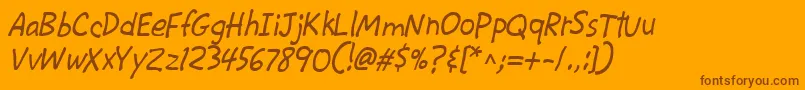 Saiba mais sobre a fonte CacKrazyLegs Fonte CacKrazyLegs – fontes marrons em um fundo laranja