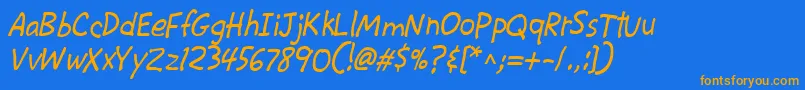 CacKrazyLegsフォントについての詳細 フォントCacKrazyLegs – オレンジ色の文字が青い背景にあります。