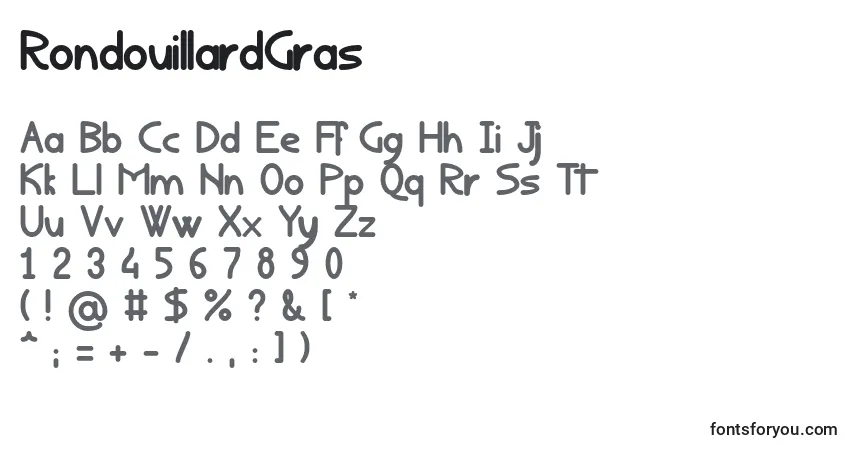 Czcionka RondouillardGras – alfabet, cyfry, specjalne znaki