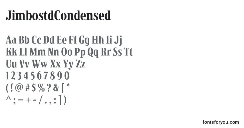 A fonte JimbostdCondensed – alfabeto, números, caracteres especiais