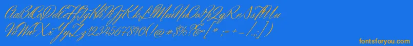 HerrvonmuellerhoffRegular-Schriftart – Orangefarbene Schriften auf blauem Hintergrund