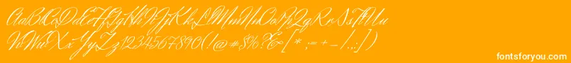 HerrvonmuellerhoffRegular-Schriftart – Weiße Schriften auf orangefarbenem Hintergrund