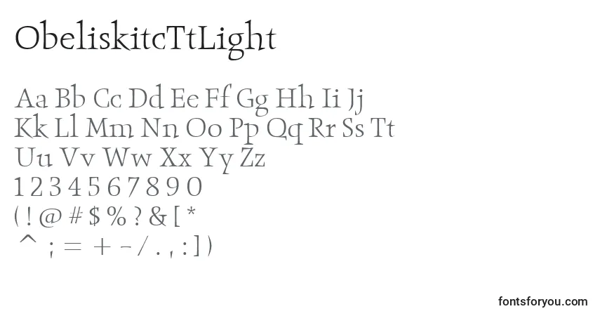 A fonte ObeliskitcTtLight – alfabeto, números, caracteres especiais