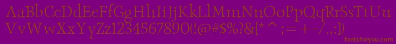 ObeliskitcTtLight-Schriftart – Braune Schriften auf violettem Hintergrund