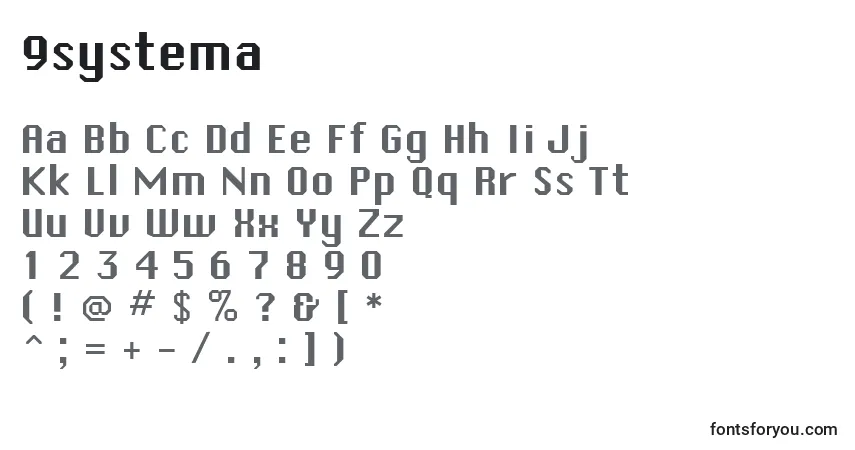 Czcionka 9systema – alfabet, cyfry, specjalne znaki