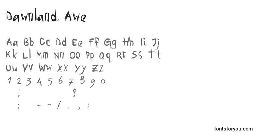 A fonte Dawnland.Awe (103447) – alfabeto, números, caracteres especiais