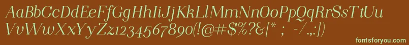 NightstillcomesItalicFinalSample Font – Green Fonts on Brown Background