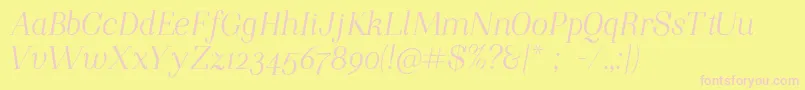 NightstillcomesItalicFinalSample-fontti – vaaleanpunaiset fontit keltaisella taustalla