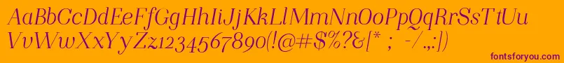 NightstillcomesItalicFinalSample-Schriftart – Violette Schriften auf orangefarbenem Hintergrund