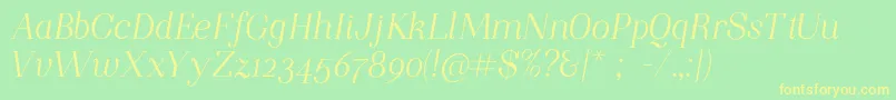 NightstillcomesItalicFinalSample-fontti – keltaiset fontit vihreällä taustalla