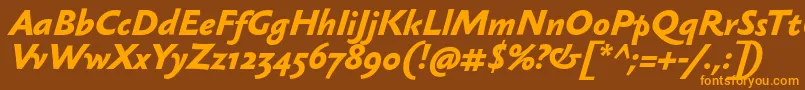 SebastianmediumBolditalic-Schriftart – Orangefarbene Schriften auf braunem Hintergrund
