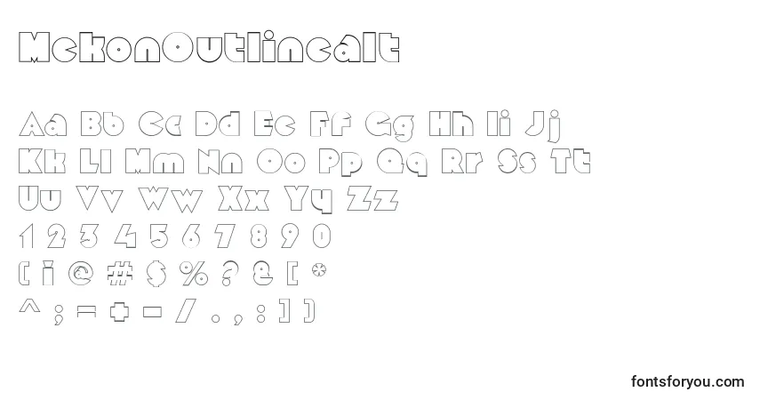 Czcionka MekonOutlinealt – alfabet, cyfry, specjalne znaki