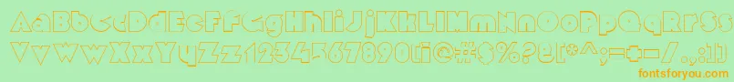 フォントMekonOutlinealt – オレンジの文字が緑の背景にあります。