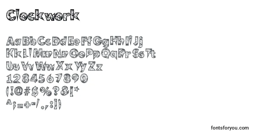 Clockwork-fontti – aakkoset, numerot, erikoismerkit
